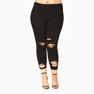 Women's Black Destroyed Ankle Cutout Skinny Pant