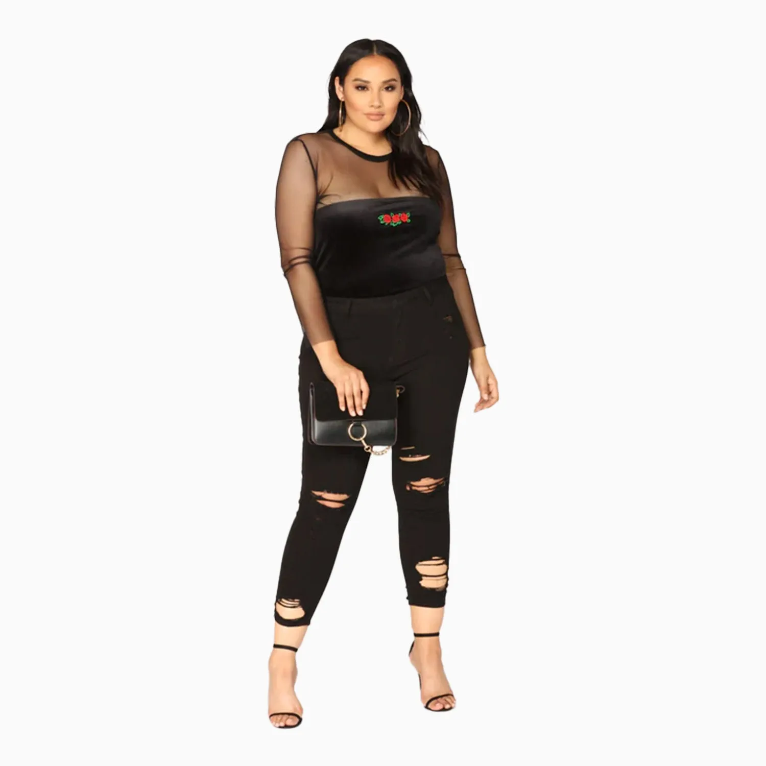 Women's Black Destroyed Ankle Cutout Skinny Pant