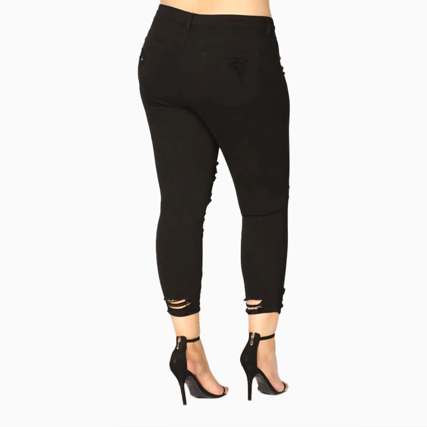 Women's Black Destroyed Ankle Cutout Skinny Pant