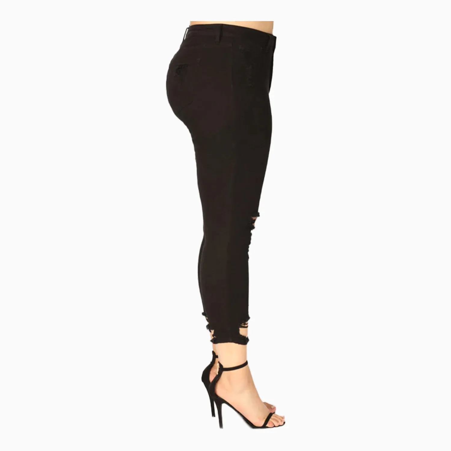 Women's Black Destroyed Ankle Cutout Skinny Pant