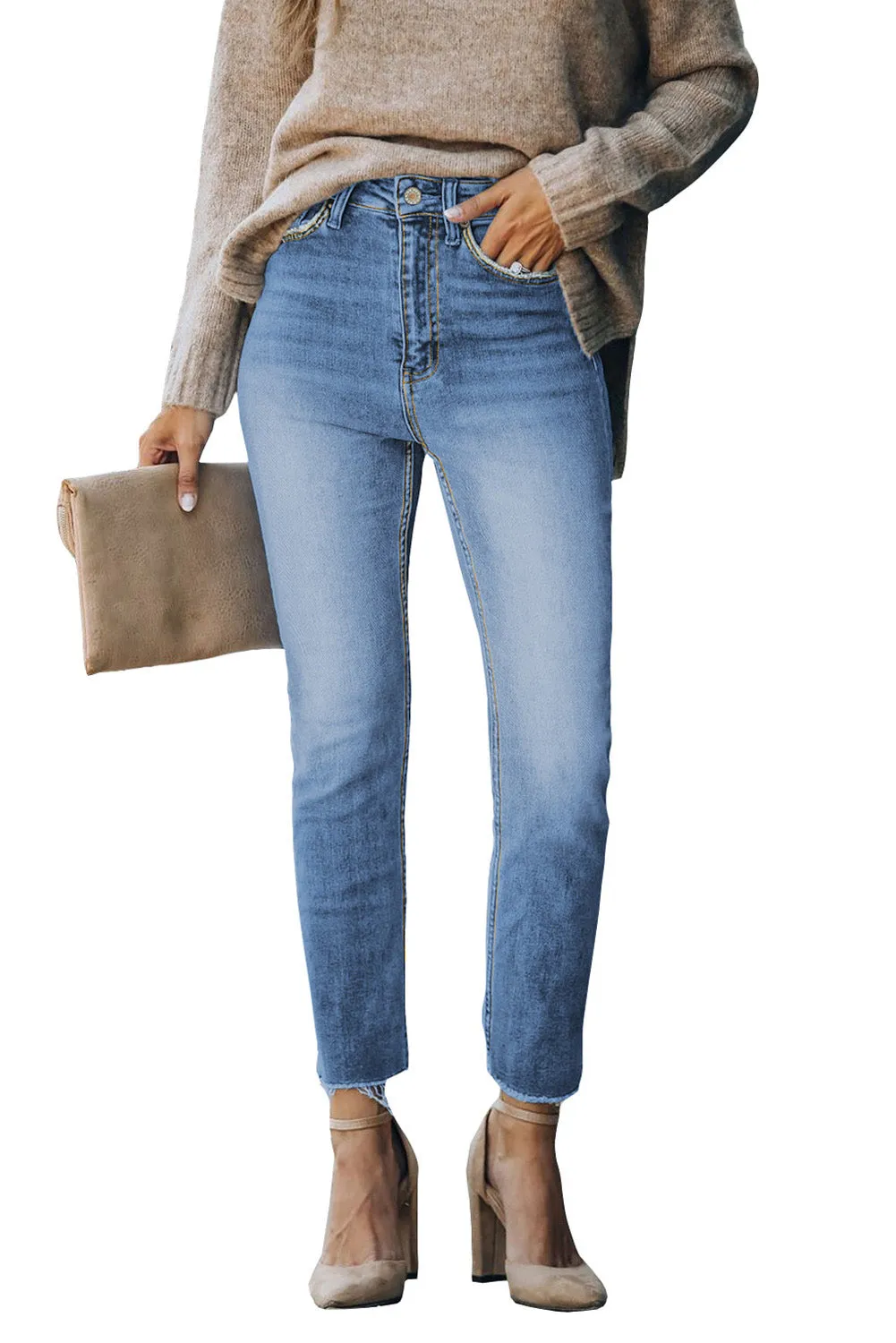 Womens Skinny Jeans High Waist Ankle Length Denim Pants