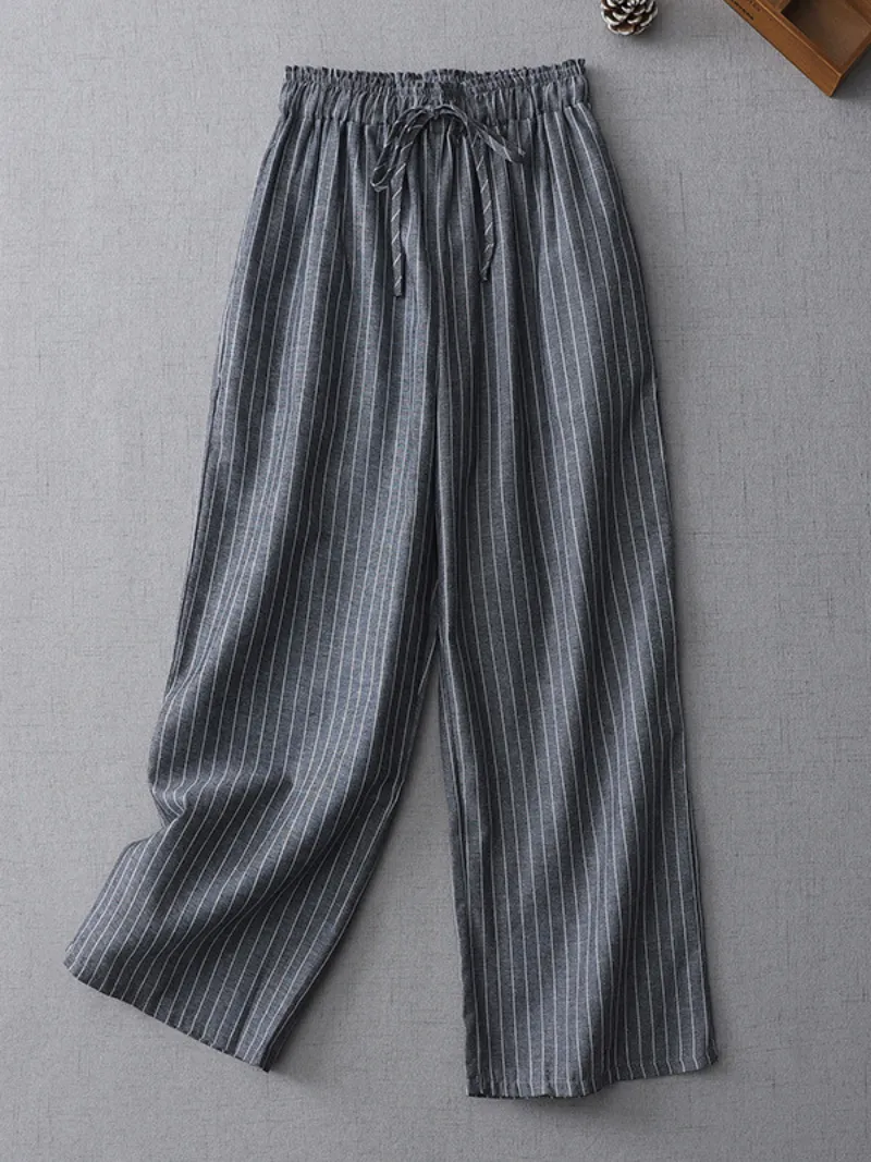 Women's Summer High Waist Elastic Wide Leg Striped Bottom