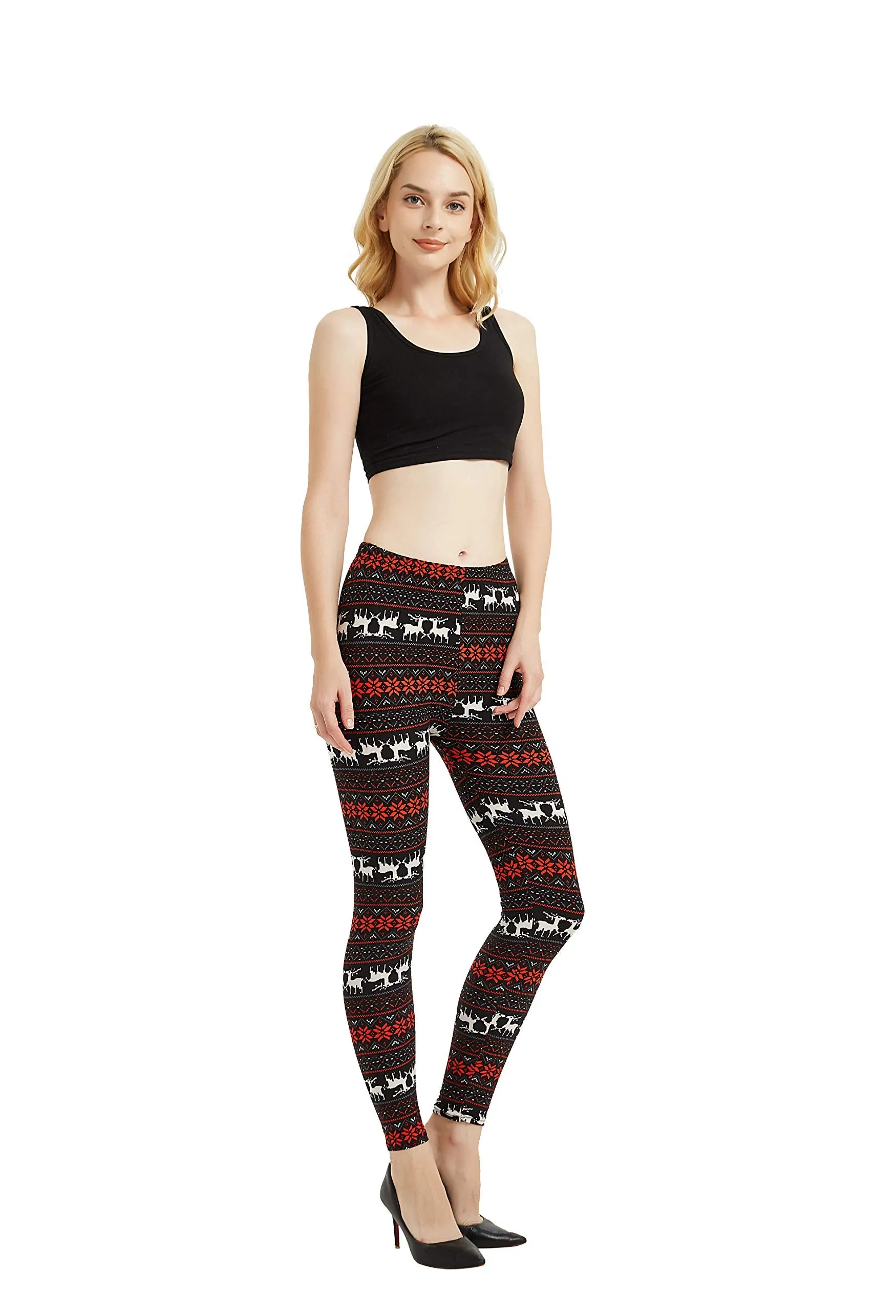 Womens Ultra Soft Christmas Printed Stretchy Leggings Pants