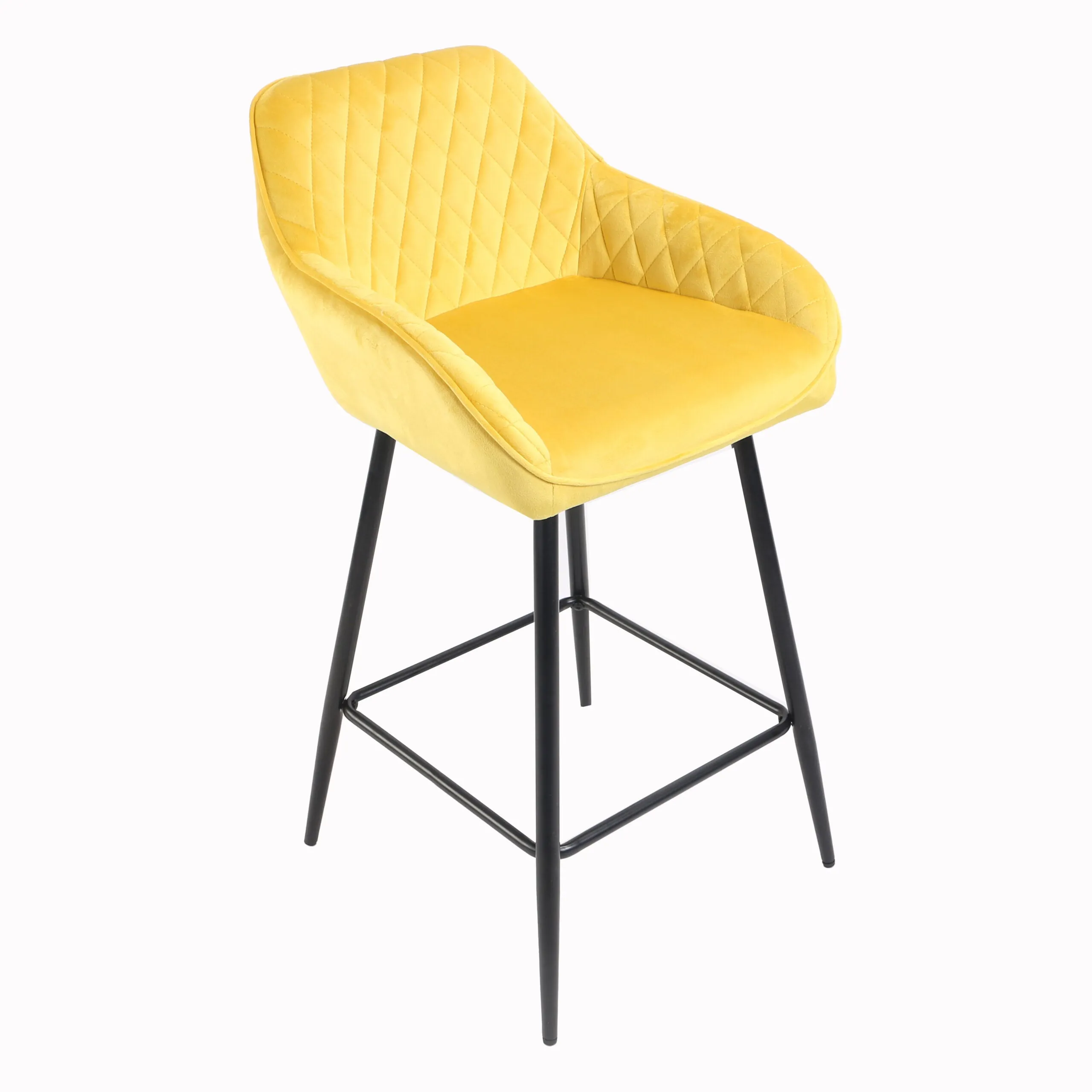 Yellow Crushed Velvet Bar Stool